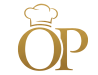 Logo doré avec les lettres OP surmontées d'une toque de chef.
