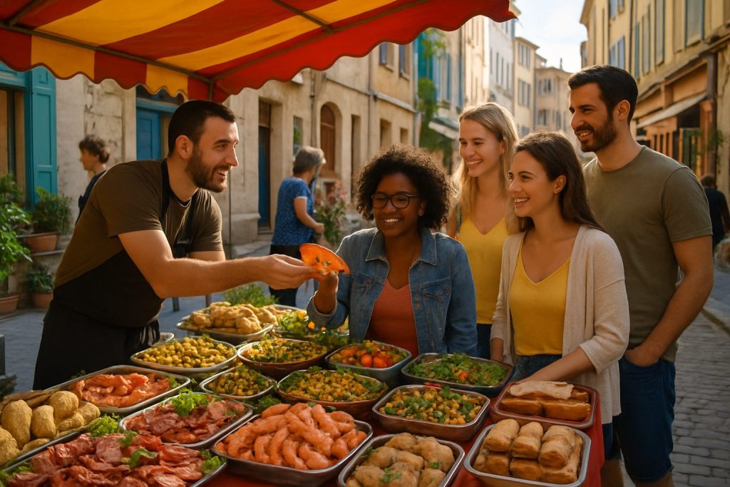 OPTRAITEUR - Groupe de personnes souriantes devant un stand de traiteur à Marseille