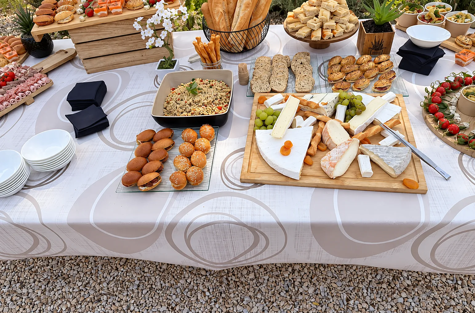 Particuliers 3 Buffet extérieur avec plateau de fromages et tapenade provençale