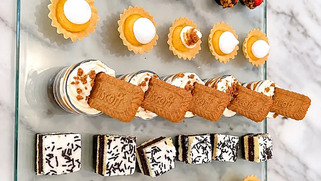 Mignardises sucrées : spéculoos, tartelettes meringuées et brownies