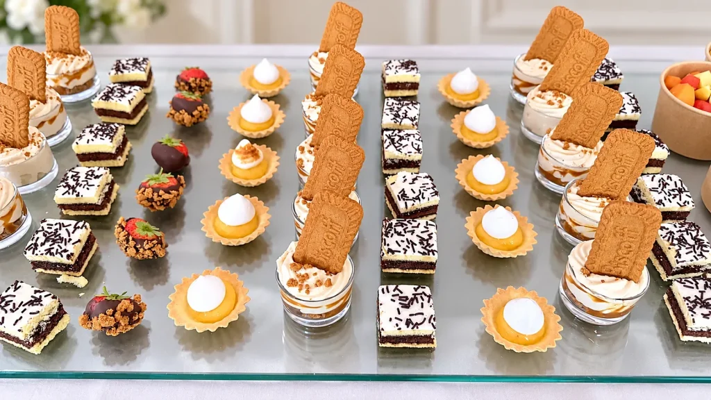 Les tendances traiteur à Marseille : menus de saison, cuisine locale et événements sur mesure 2 Buffet de desserts : brownies, tartelettes et verrines spéculoos OPTraiteur