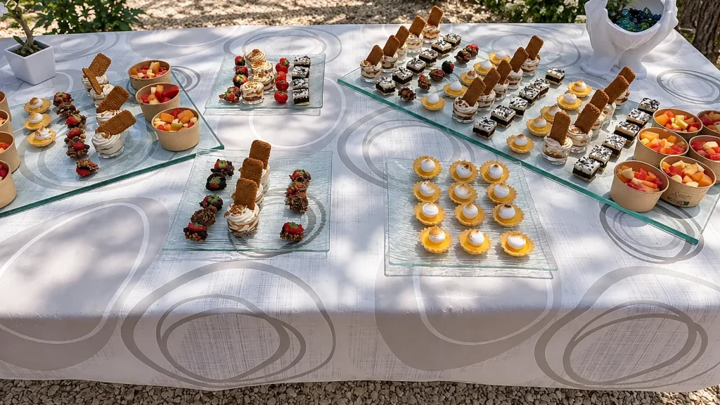 Buffet de mignardises au jardin pour un anniversaire en Provence